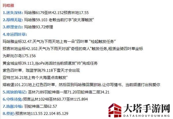 《梦想新大陆》玛哈雅奇遇坐标一览