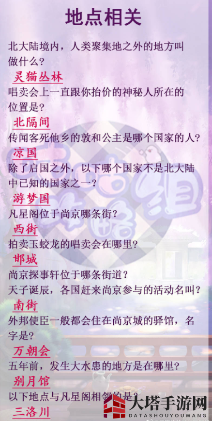 《灵猫传》茶楼问题答案汇总